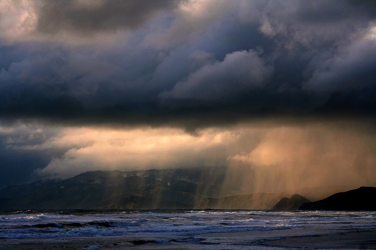 Rainfall at a beach.