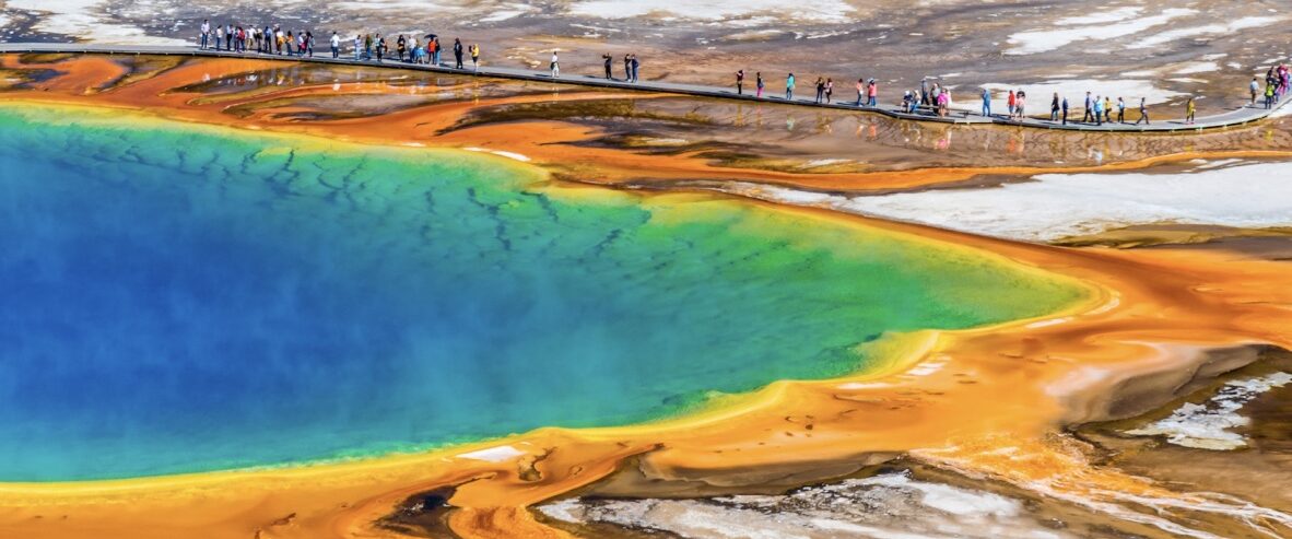 Aerial view of geothermal pools.