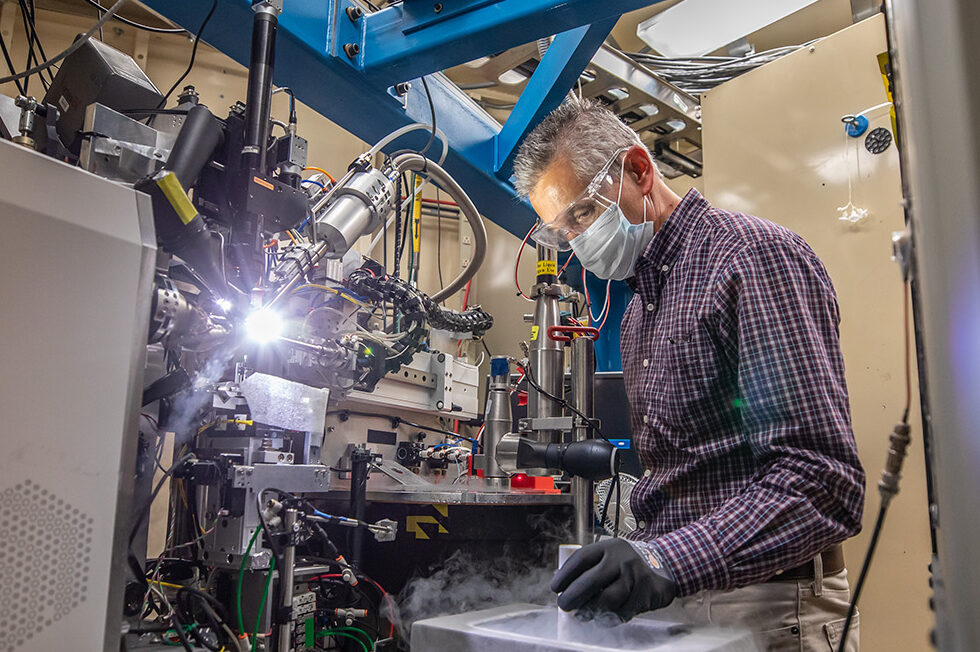 Scientist working on a beamline.