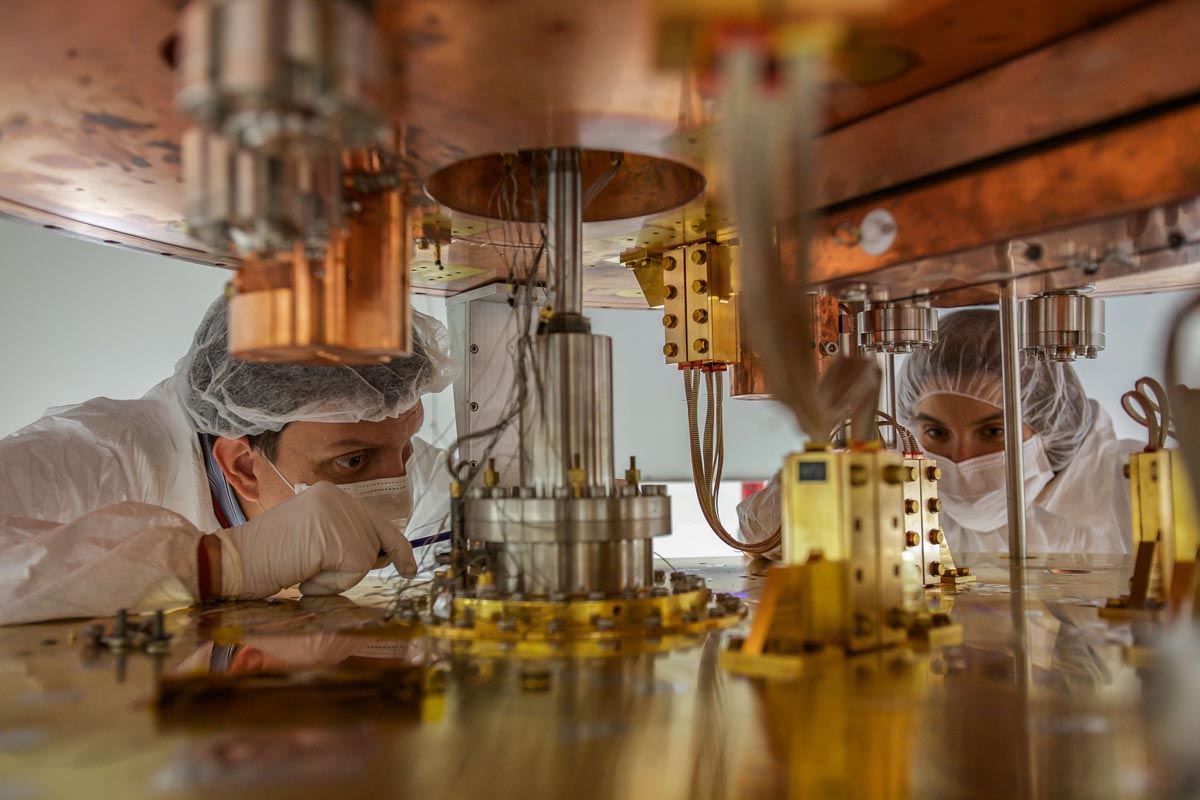 Scientists inspect the CUORE cryogenic systems.