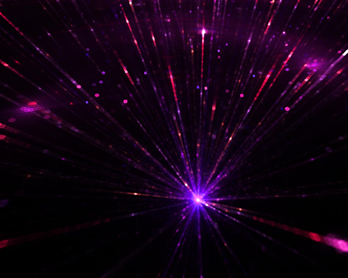 Pink and purple glowing particles depicting an energy hadron collision.