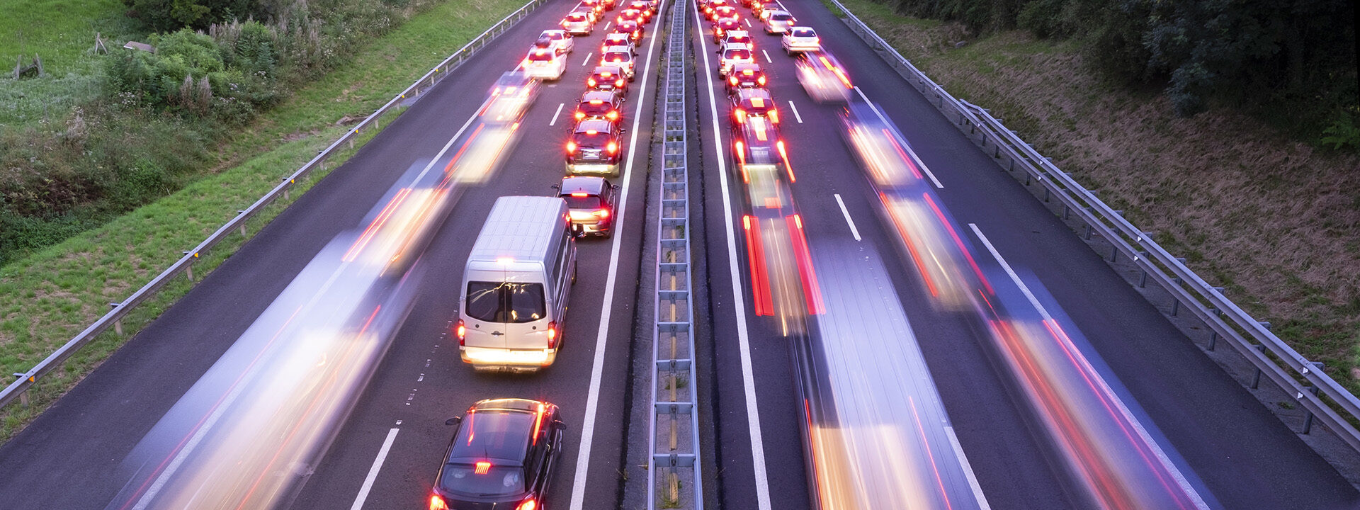 Blurred car lights on a highway.