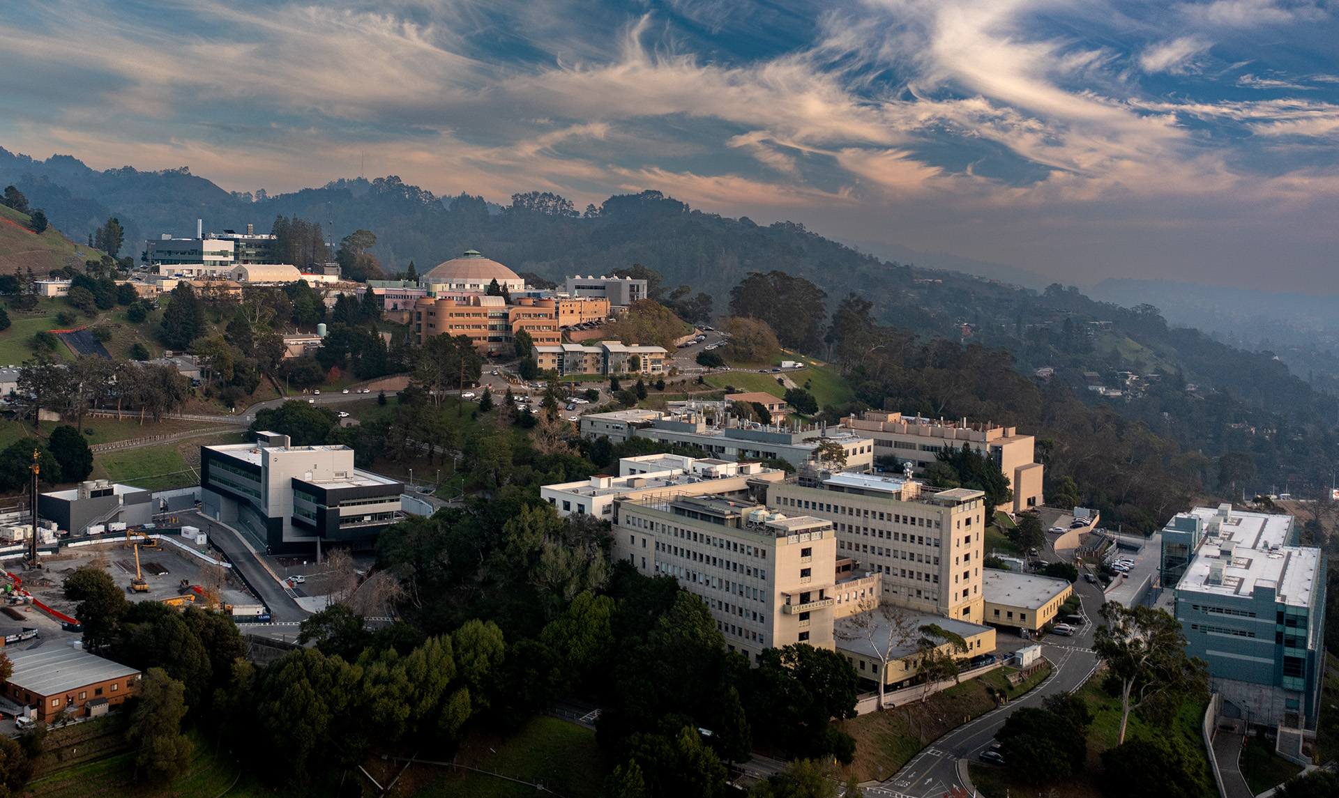 Aerial photo of Berkeley Lab's main campus taken in December, 2021