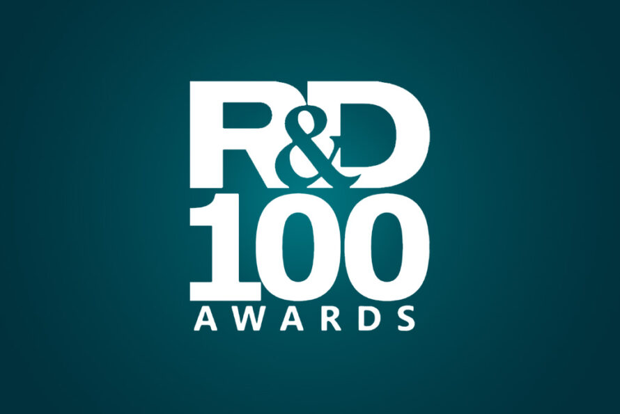 White text over a blue background saying "R&D 100 Awards"