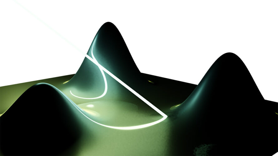 An artistic illustration of a mixture of Gaussian processes and a light or particle beam passing through.