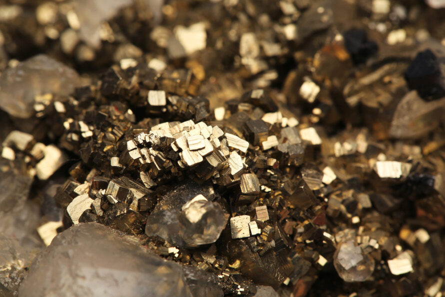 Artist’s illustration of pyrite mineral crystals.
