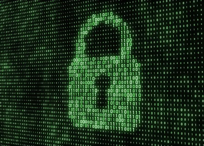 Green padlock on binary code background.