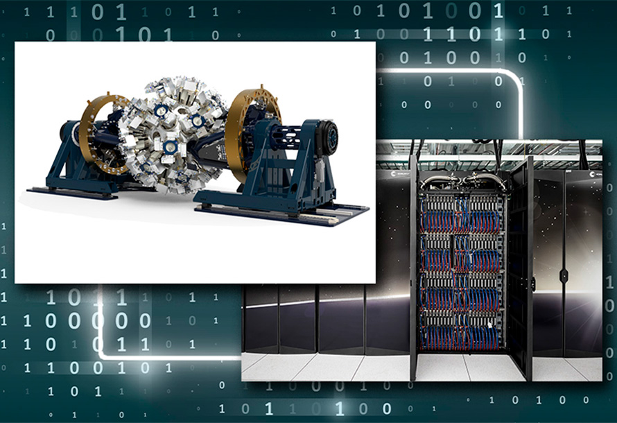A composite graphic featuring a photo of the Oakridge supercomputer and GRETA.