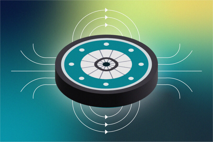 Illustration of a superconducting magnet on a gradient background.