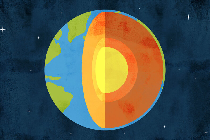 Colorful graphic of the earth and its core
